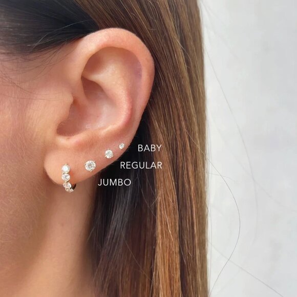 .07 ctw 14K White Gold "Baby" Solitaire Diamond Stud Earrings Pair EF Collection - Picture 5 of 5